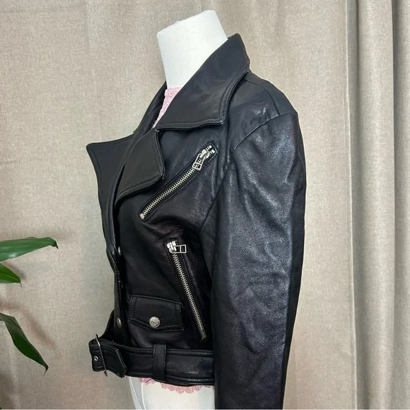Rondes et Jolies Vintage Leather Biker Jacket with Belt - Picture 11 of 12